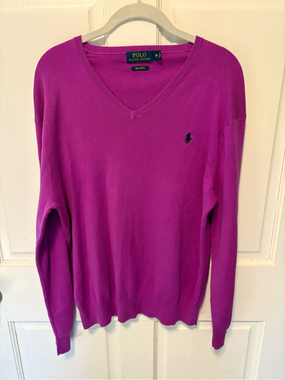 Polo by Ralph Lauren Men's V-Neck Sweater Magenta Pima cotton pullover m medium